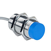 Contrinex inductive proximity sensor, tubular, 30mm diameter x 60mm body, chrome-plated brass housing, PNP, N.O. output, 40mm sensing distance, non-flush, 100 Hz switching frequency, IP67, pigtail.
